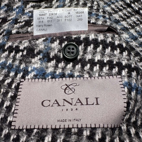 CANALI Wool Tweed Overcoat - Black/White/Blue - Picture 5 of 7